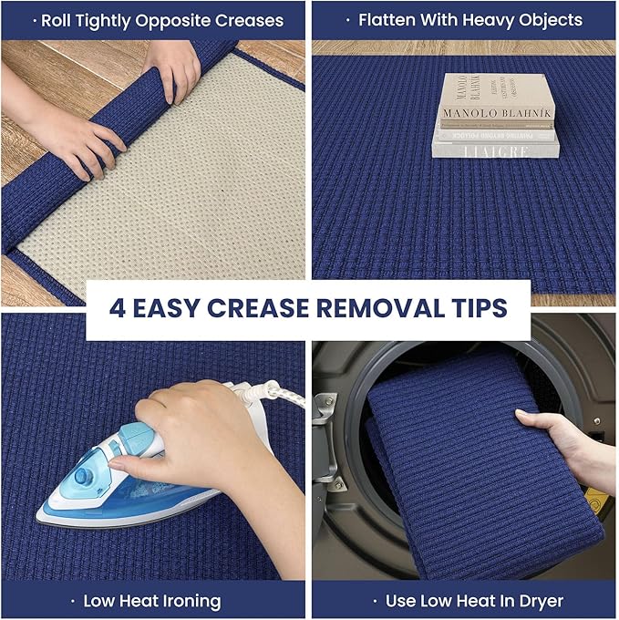 IOHOUZE Washable Area Rug 4x6 Non Slip Rubber Backed Woven Rugs for Entryway Indoor Bedroom Rugs Kitchen Rug Floor Throw Carpet for Entrance, Living Room, Royal Blue/Navy