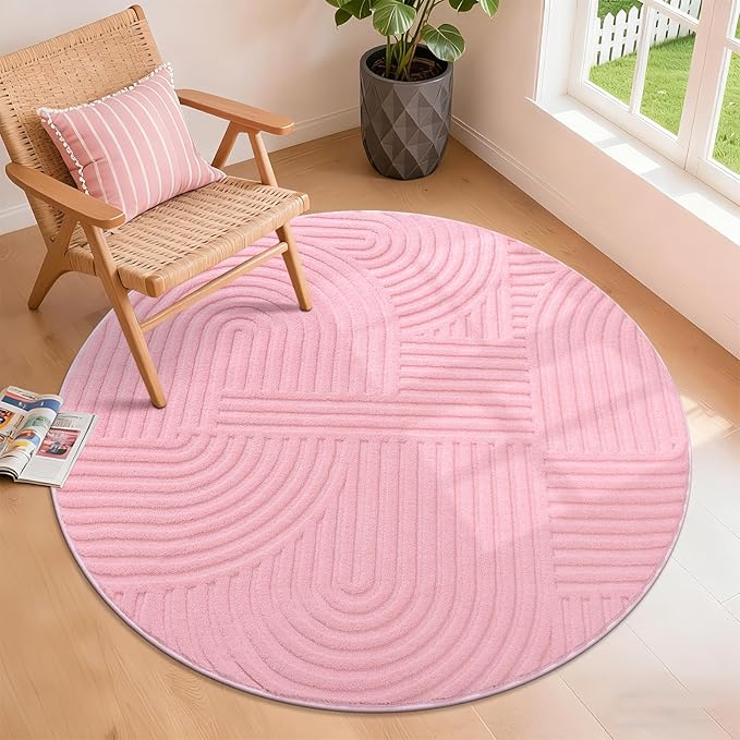Pauwer 4ft Washable Area Rugs for Living Room Modern Pink Solid Color Soft Fluffy Rugs for Bedroom Non Slip Boho Accent Indoor Mat Floor Carpet Cover for Kids Room Dining Room Kitchen Office, Pink