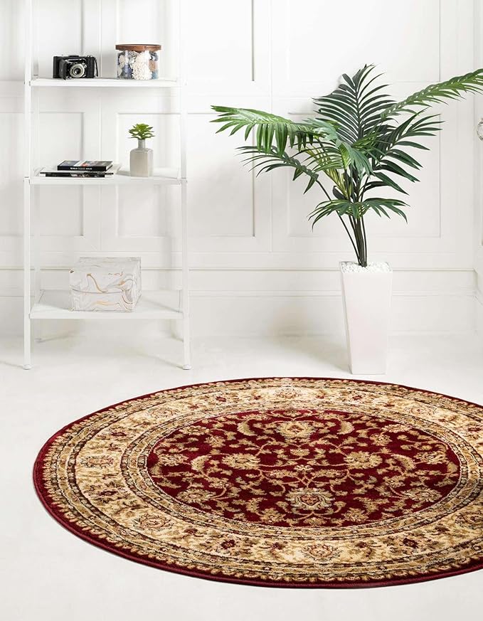 Unique Loom Voyage Collection Traditional Oriental Classic Intricate Design Area Rug (3' 3 x 3' 3 Round, Red/Gold)