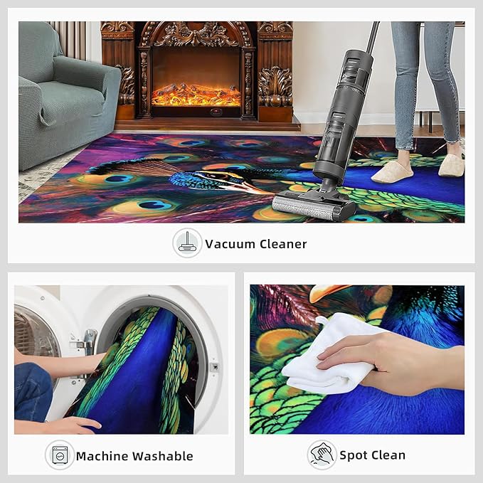 Peacock Rugs for Bedroom - 6x8 Area Rug - Watercolor Peacock Rugs for Living Room, Abstract 3D Animal Rug, Non-Slip Washable Home Decor Carpet