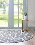 Rugs.com Lattice Trellis Collection Rug – 5 Ft Round Gray Low-Pile Rug Perfect for Kitchens, Dining Rooms