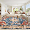 Area Rug 9x12 Washable Rug, Vintage Boho Medallion Rugs Non-Slip Soft Low Pile Large Distressed Rug Indoor Retro Carpet for Living Room Bedroom Dining Room Home Office (Tribal Medallion/Multi, 9'x12')