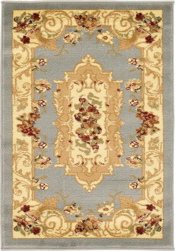Rugs.com Chateau Collection Rug – 2' x 3' Light Blue Medium Rug Perfect for Entryways, Kitchens, Breakfast Nooks, Accent Pieces