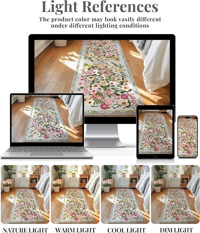 Door Mat Indoor Entrance 2x3 - Floral Rug Washable Small Area Rug Non-Slip Low Pile Rugs for Entryway, Kitchen, Bedroom, Entry - Grey