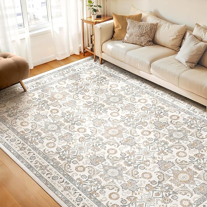 WITSHOCK Living Room Area Rugs 8x10: Soft Non-Slip Backing Washable Rugs Vintage Large Carpet for Bedroom Office Dining Room Kitchen Stain Resistant Home Decor Rug