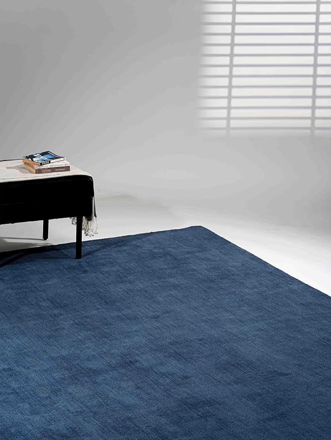 Rugsotic Carpets Hand Knotted Gabbeh Wool 6'x9' Area Rug Solid Blue L00111