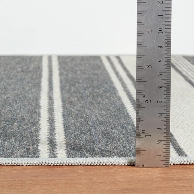 Dash & Albert Bowman Stripe Grey Machine Washable Rug, 4 X 6 Feet, Grey Stripe Pattern
