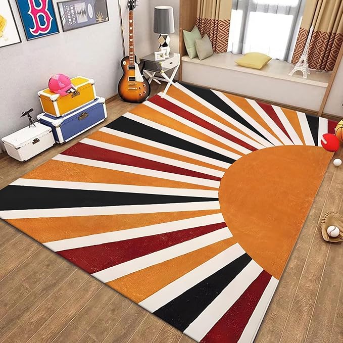 6x8ft Boho Area Rug,3D Printing Rainbow Sun Area Rug,Modern Simple Home Decoration Rug for Kids Girls Boys Bedroom, Living Room, Classroom, Office Non-Slip Washable