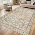 Large 8x10 Washable Area Rug for Living Room, No Shedding Vintage Floral Print Rugs Non Slip, Indoor Foldable Thin Retro Accent Carpet for Bedroom Farmhouse Dining Room Beige/Pink/Orange