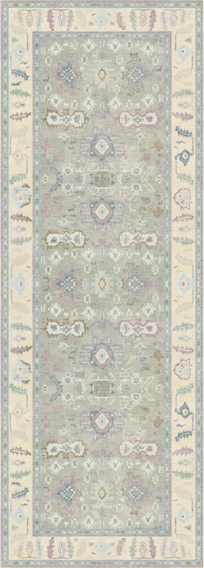 Kuden 2'6"x10 Runner Rug, Machine Washable Area Rug with Non-Slip Backing, Vintage Style, Soft, Easy Clean, Low Pile Rug for Hallway, Entryway, Kitchen, Bedroom