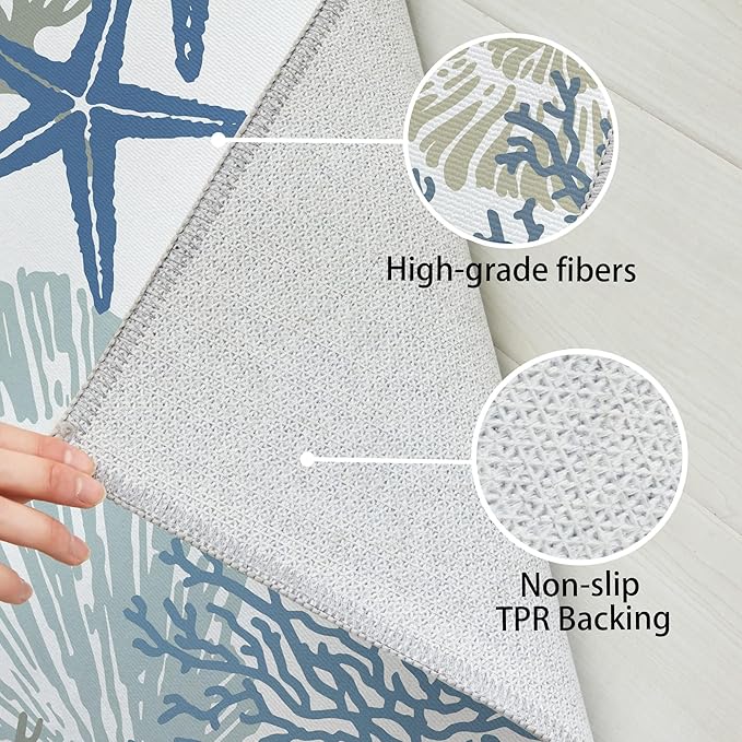 Tritard Coastal Area Rugs Nautical Beach Themed Non-Slip Machine Washable Rugs Modern Floor Carpet for Living Room Bedroom, 4x6, Blue