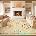 Area Rug 9x12 Rug Machine Washable Non-Slip Low Pile Print Pattern Western Rug for Living Room Bedroom Entryway Tribal Series -Cream/Beige