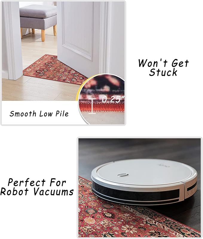 vivorug Runners for Hallways 2'x7', Non Slip Washable Rug, Carpet Runner for Kitchen Laundry Room Bedroom, Ultra Soft Rug Runner with Rubber Backing, Cherry Red/Spice