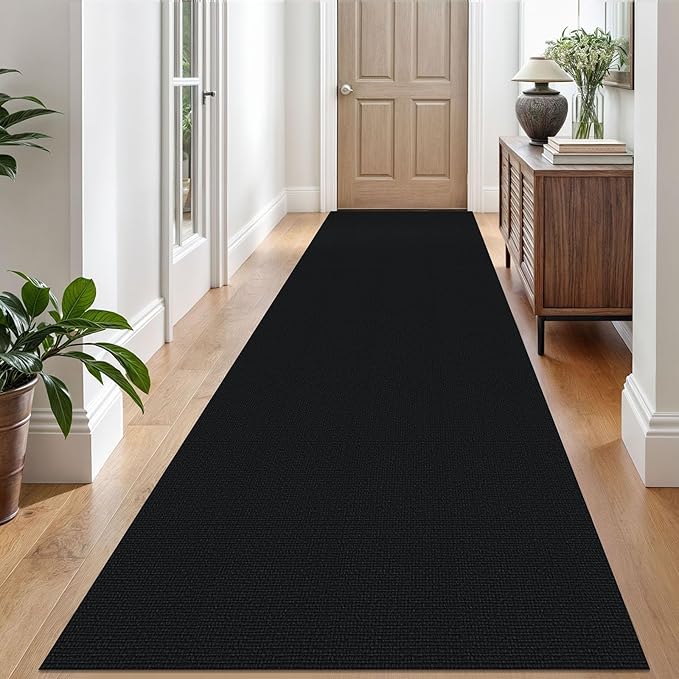EARTHALL Washable Runner Rug 3x10 Ft Non Slip Runners for Hallways Long Cotton Rubber Backed Kitchen Runner Braided Indoor Floor Carpet Runners for Entryway, Hallway, Kitchen, Black