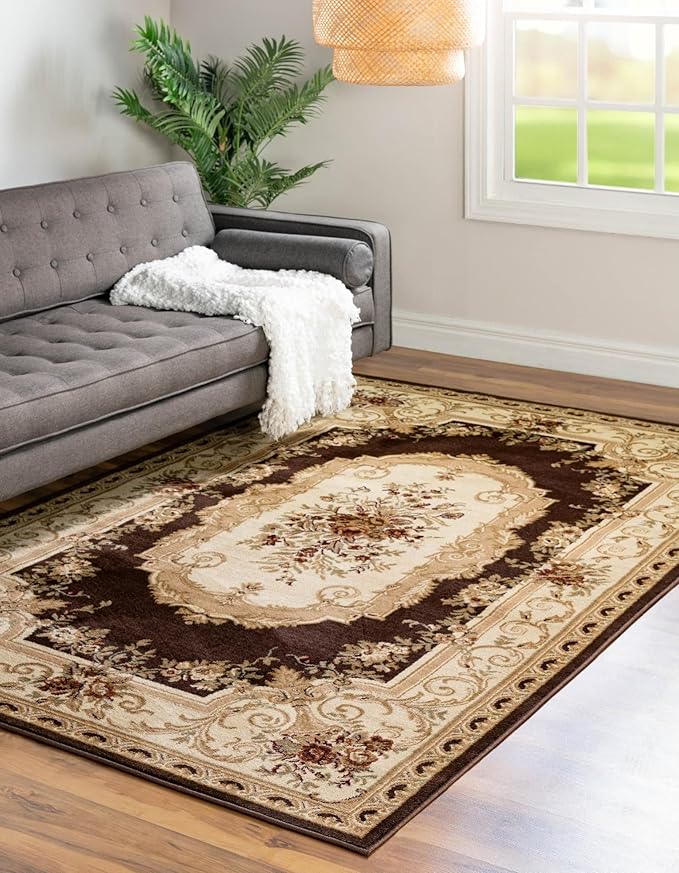 Rugs.com Chateau Collection Rug – 4' x 6' Brown Medium Rug Perfect for Entryways, Kitchens, Breakfast Nooks, Accent Pieces