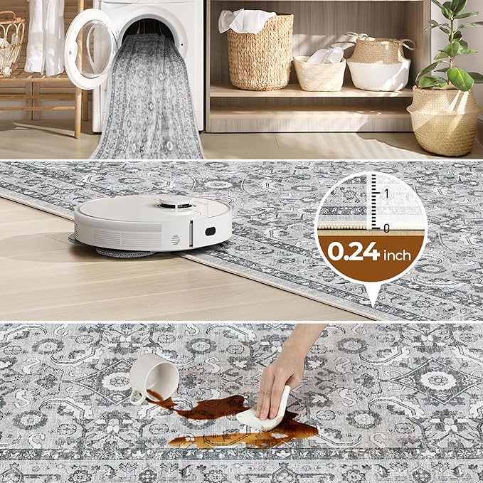 WITSHOCK Living Room Area Rugs 8x10: Soft Non-Slip Backing Washable Rugs Vintage Large Carpet for Bedroom Office Dining Room Kitchen Stain Resistant Home Decor Rug