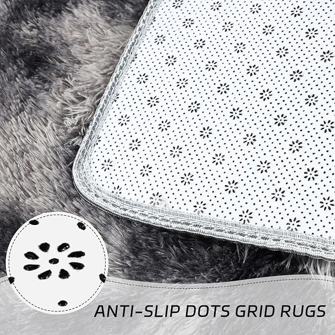 duduta Grey Plush Round Rug 4x4 ft, Tie Dye Gray Fluffy Shag Rugs for Bedroom Classroom Nursery Playroom Dorm Decor, Washable Non Slip