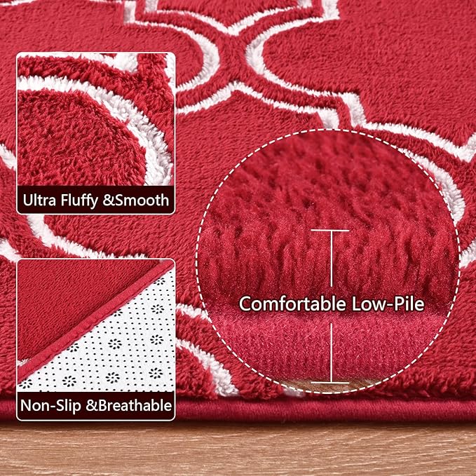 Amearea Fluffy Indoor Area Rug, Soft Trellis Moroccan Rugs for Bedroom, Shag Modern Area Rug for Living Room Kids Room Nursery, Easy Clean, Home Decor Low Pile Carpet, Wine Red 5x7 Feet