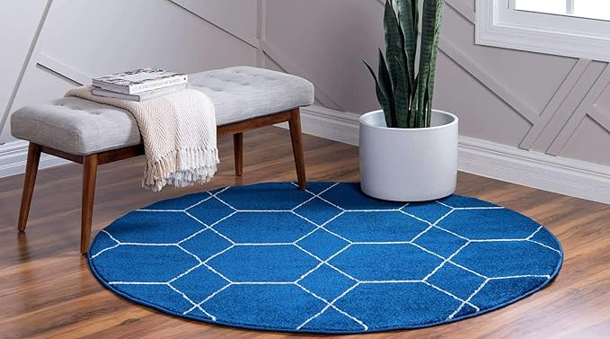 Unique Loom Trellis Frieze Collection Area Rug - Geometric (7' Round, Navy Blue/ Ivory)