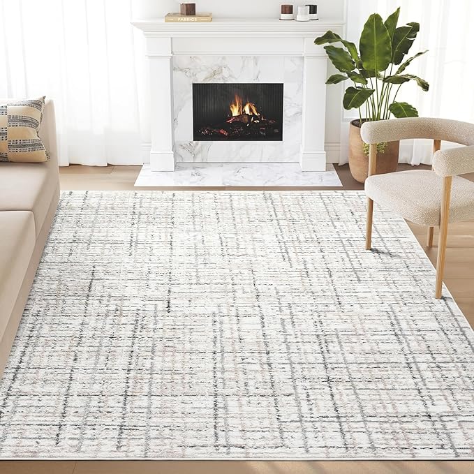 Abani Grey Area Rug for Living Room, Bedroom - Crosshatch Pattern - Durable & Easy to Clean (9' x 12')