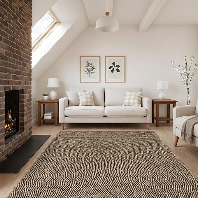 Easy Jute Rugs 8x10 Herringbone Natural Color Living Room Indoor Outdoor Area Rug for Patio and Kitchen Rug High Traffic Washable Easy to Clean Solid Boho Woven Design Carpet (8 x 10)