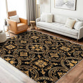 Black Gold Baroque Rug, Washable 3x4 Rug for Living Room, Floral Geometric Patterned Indoor Carpet, Black Gold Baroque Decor for Home, Bedroom, Soft Non Slip Thin Design FER63