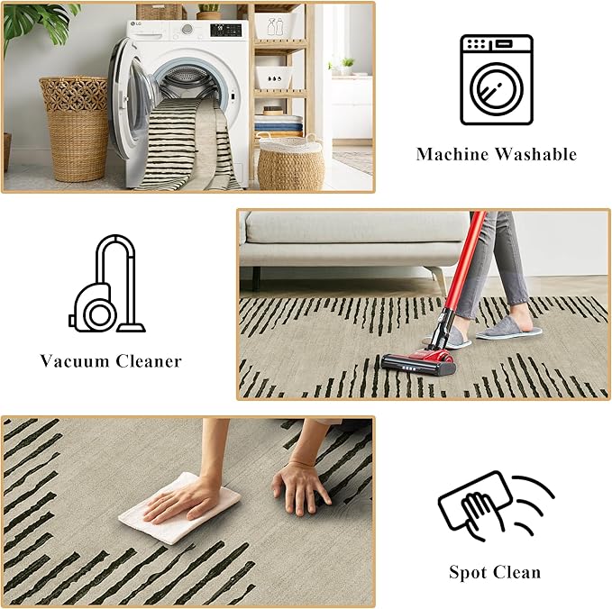 HelloTree 2x3 Entryway Rug, Indoor Small Machine Washable Area Rug Non Slip Backing Home Decor Floor Decoration Mat Boho Rugs for Entrance Kids Room Bedside Bedroom Stain Resistant Carpet-Cream