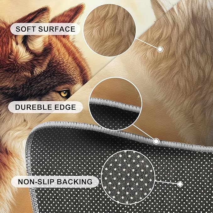 Wolf Rugs for Bedroom - 6x9 Area Rug - 3D Wolf Rugs for Living Room, Misty Forest Rug, Non-Slip Washable Home Decor Carpet