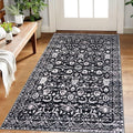 Vintage Floral 3x5 Rug, Black and White Entryway Rug Small Area Rug Washable Non-Slip Throw Rug, Thin Printed Faux Wool Low-Pile Kitchen Rugs Super Soft Capet for Entrance Bedroom Office
