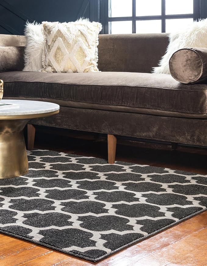 Rugs.com Lattice Collection Rug – 9' x 12' Black Medium Rug Perfect for Living Rooms, Large Dining Rooms, Open Floorplans