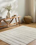 Livabliss x Our PNW Home Cascade Minimalist Striped Area Rug, 5'3" x 7', Striped Ivory/Taupe