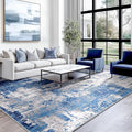 Washable Area Rugs Square 8ft Non-Slip Modern Abstract Soft for Living Room Entryway Bedroom Nursery, Print Pattern, Blue Grey Navy Gray