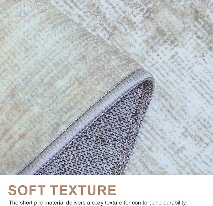 Bavni Washable Rug, Soft Abstract Rugs Non-Slip, Thin Foldable 6x9 Rug, Modern Stain Resistant Area Rug for Living Room, Kitchen, Bedroom, White/Grey