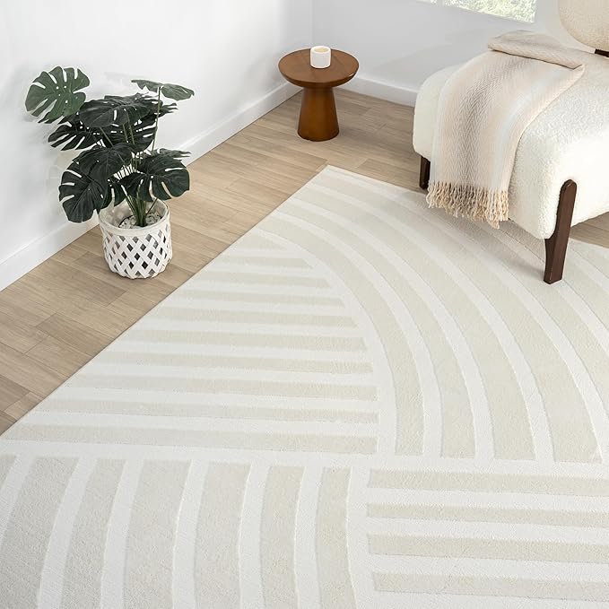 Abani Zen 8' x 10' Cream Rug – Neutral Modern Linear Pattern, Large Soft Area Rug for Living Room & Bedroom, Durable & Easy to Clean