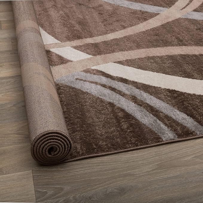 Rugshop Modern Wavy Circles Design Accent Rug, Non-Shedding Carpet for Entryway, Bathroom, or Kitchen, Brown, 2' x 3'