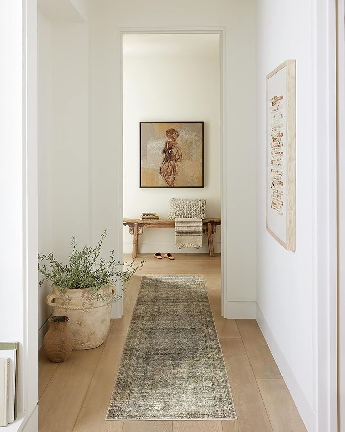 Loloi Amber Lewis Morgan Collection MOG-04 Sea/Sage 3'-6" x 5'-6" Accent Rug, Neutral Area Rug for Room Décor, Vintage Rug Inspired, Soft Area Rug for Living Room, Bedroom, Dining Area