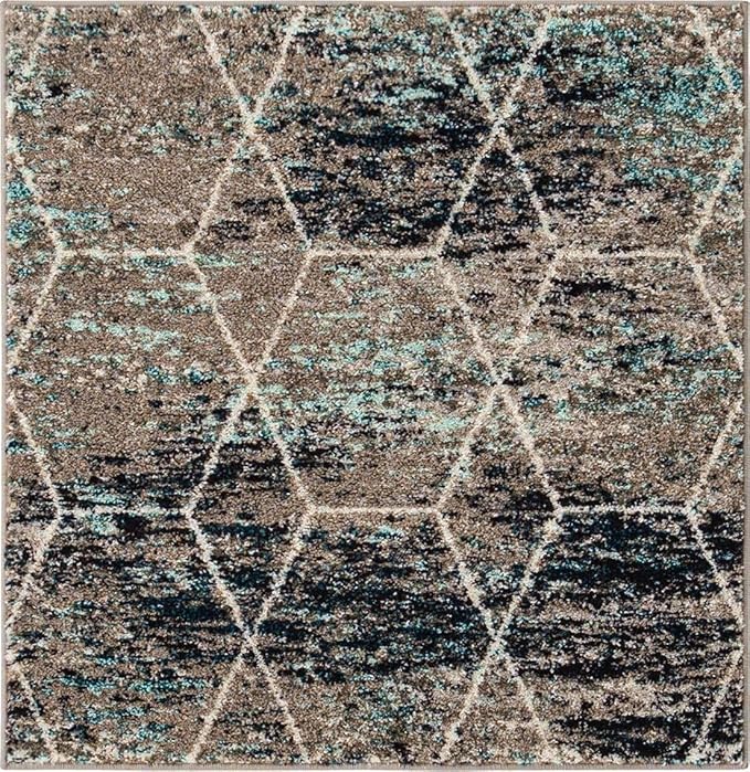 Unique Loom Trellis Frieze Collection Area Rug - Geometric (3' 3" Square, Blue Multi/ Ivory)