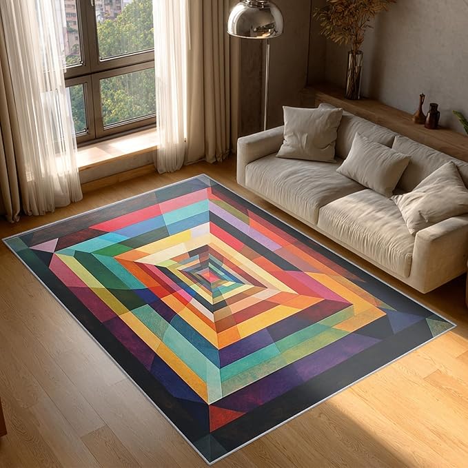 2x3 Colorful Geometry Throw Rugs for Entryway, Washable Abstract Geometric Pattern Indoor Door Mat, Bedroom Kitchen Entrance, Non Slip Soft Thin, Abstract Art Decor Small Area Rug PF-P 49