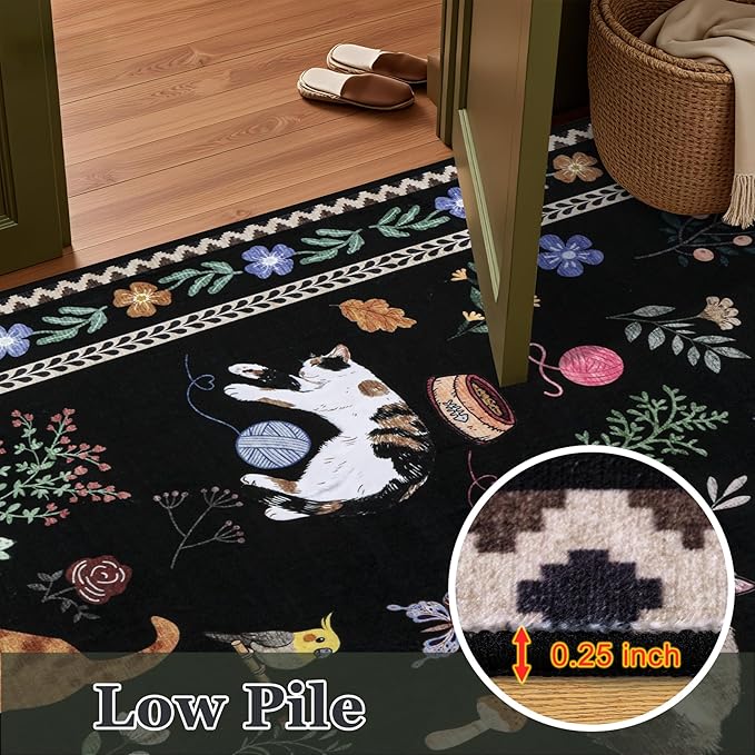 9x12 Area Rugs Living Room Rug: Vintage Washable Rug Floral Soft Carpet Indoor Floor Non-Slip Boho Stain Resistant Large Carpets for Bedroom Kids Nursery Dining Room Farmhouse Home Office Black/C01