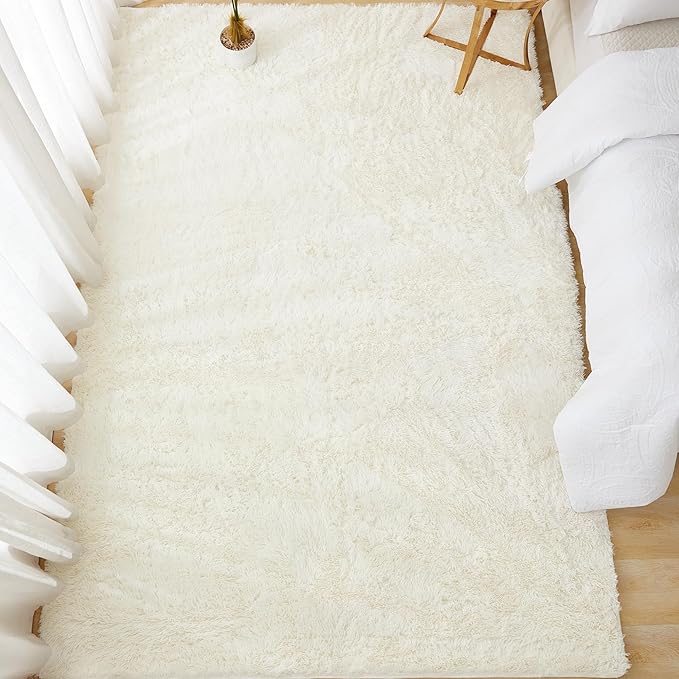 Andency Cream Soft Area Rugs for Living Room Bedroom, 5x8 Fluffy Shaggy Bedside Rug, Non-Slip Large Shag Fuzzy Plush Carpets for Bedroom Kids Dorm Nursery Home Decor Aesthetic