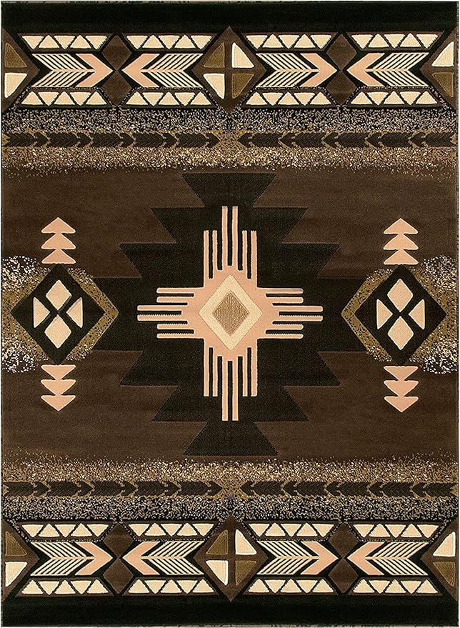YHSF South West Native American Area Rug C318 - Easy Clean, Thick, Soft, Durable Native Tribal American Indian Inspired Rug for Bedroom/Living Room and More - Chocolate Brown, 5 ft 11 in x 8 ft 6 in