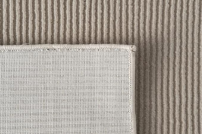 Revival Rugs Stripe 7'10"x10' Washable Area Rug for Living Room Bedroom - 100% Recycled Oeko-TEX Certified, Medium Pile, Taupe