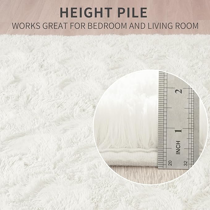 Beglad Fluffy Area Rugs 3 x 5 Feet, Modern Minimalist Style Shag Rugs, Non-Slip Indoor Carpet Soft Rugs for Bedroom, Living Room Cream White