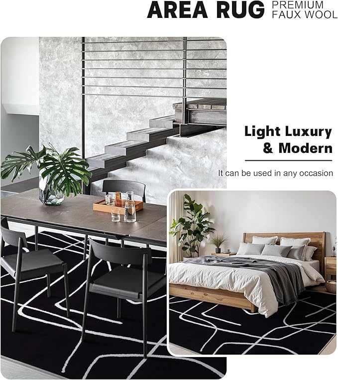 YIHOUSE Modern Washable Area Rug for Living Room Bedroom - Large Abstract Black and White Rug Non-Slip Ultra-Thin Home Decor (Dark Abstract, 5'x7'ft)