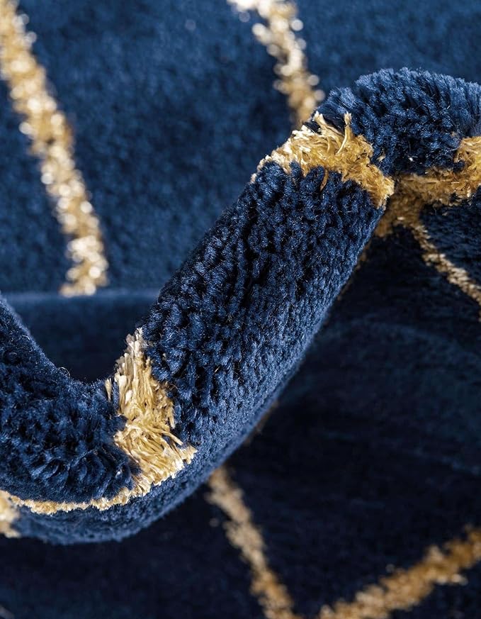 Unique Loom Glam Collection Area Rug - Trellis (7' 10" Round, Navy Blue Gold/ Gold)