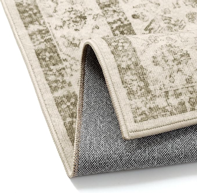Taupe 2x5 Runner Rug Vintage Area Carpet Hallway Indoor Kitchen Washable Low Pile Traditional Distressed Retro Accent Throw Rug Non Slip for Laundry Bathroom Office