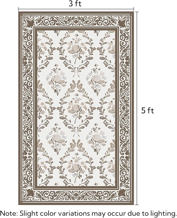 SOULFUL Medium Pile 3x5 Area Rug - Soft Underfoot Small Entryway Rug - Brown Boho Floral - Washable Non-Slip - Perfect for Living Room Bedroom Foot Kids Room Reading Nook