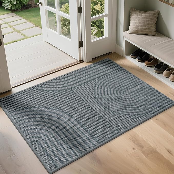 Front Door Mat 24''x35'', Absorbent Muddy Dirt Resist Washable Non Slip Low-Profile Indoor Doormat, Easy Clean Welcome Entryway Door Mats, Grey
