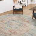 RUGGABLE Washable Vintage Area Rug – Sarrah Coral 6 ft Round, Stain-Resistant, Non-Slip – Medium Machine Washable Rugs for Living Room, Bedroom, Hallway, Entryway & Office–with Standard Pad