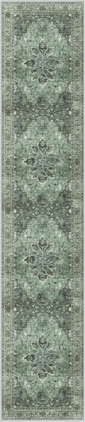 Area Rugs 2'6''x14' Washable Non-Slip, Floral Vintage Distress Print Pattern Medallion Carpet for Living Room Bedroom Dining Room, Dark Green Gray